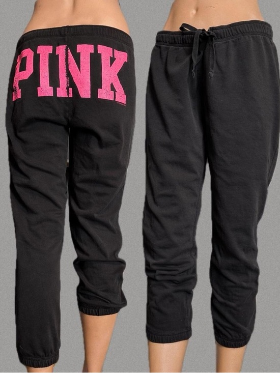 PINK Victoria's Secret Pants - PINK Victoria’s Secret Vintage Y2K Capri Cuffed Sweatpants - Black/Pink